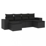 Set mobilier de gradina cu perne, 6 piese, negru, poliratan