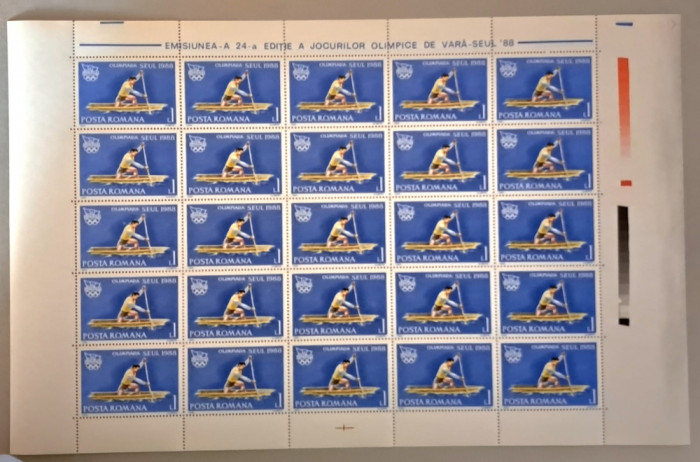 TIMBRE ROMANIA LP1208/1988 J.O. SEUL -Coala 25 timbre VAL. 1 LEU-MNH