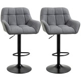 HOMCOM Scaune de bar 2-pack Design retro reglabile &icirc;n &icirc;nălțime Piele ecologică Aspect de in Gri + Negru | Aosom Romania