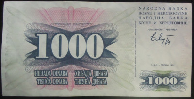 Bancnota 1000 DINARI - BOSNIA - HERTEGOVINA, anul 1992 * Cod 373 C foto