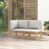 Set mobilier de gradina cu perne gri deschis, 2 piese, bambus GartenMobel Dekor, vidaXL