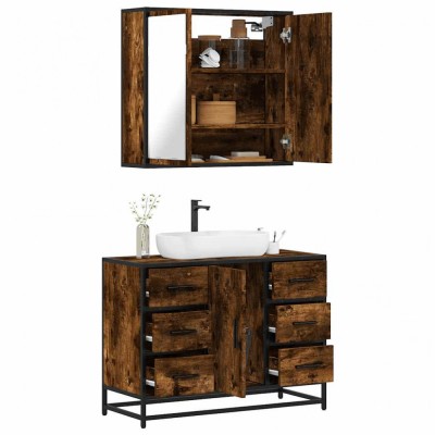 Gossi set mobilier de baie, 2 piese, stejar fumuriu, lemn prelucrat foto