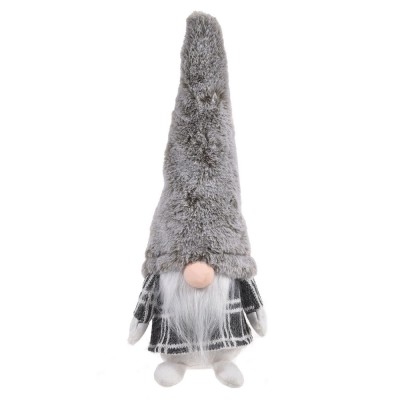 Figurină Decorativă Crăciun Gnome, Corp Alb Gri, Căciulă Blană, 34 cm foto