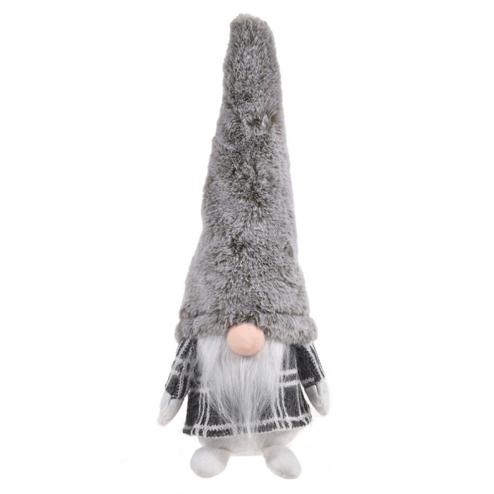 Figurină Decorativă Crăciun Gnome, Corp Alb Gri, Căciulă Blană, 34 cm