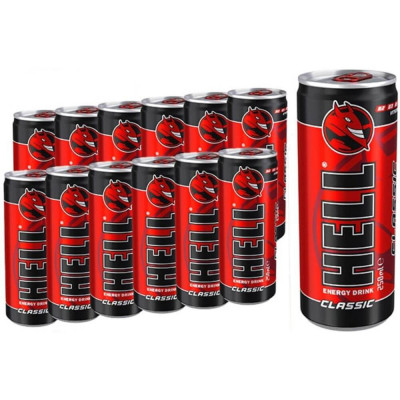 Bax 24 Energizante Hell Energy Drink Classic, 250 ml, Energizant Hell Enery Drink, Bauturi Non-Alcoolice, Hell Energy Drink Energizante, Doze de Energ foto