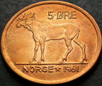 Moneda 5 ORE - NORVEGIA, anul 1961 *cod 4692 B - patina frumoasa foto