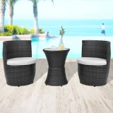 vidaXL Set mobilier bistro cu perne, 3 piese, negru, poliratan 43112