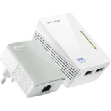 KIT ADAPTOR POWERLINE TP-LINK tehnologie AV AV500 pana la 100Mbps 2 porturi 10/100Mbps wireless 300Mbps compus din TL-WPA4220 &amp;amp;amp;amp; TL-PA4010