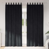 Draperii opace cu agățătoare, 2 buc., negru, catifea