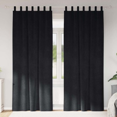 Draperii opace cu agățătoare, 2 buc., negru, catifea foto