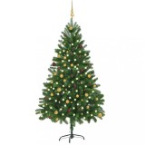 Brad Crăciun pre-iluminat artificial set globuri, verde, 210 cm