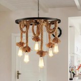 Lustra Roata, 6xE27, Maro, Metal si Sfoara