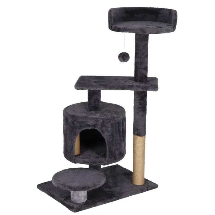 Ansamblu de joaca pentru pisici, cu loc pentru zgariat, ascuns, culcus, minge, 87cm, grafit