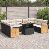Cumpara ieftin Set canapele de grădină cu perne, 10 piese, negru, poliratan