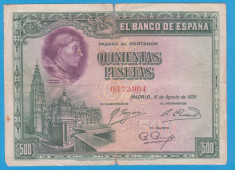 (2) BANCNOTA SPANIA - 500 PESETAS 1928 (15 AUGUST), PORTRET CARDENAL CISNEROS foto