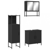 Cumpara ieftin Set mobilier de baie, 3 piese, negru, lemn compozit