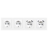 Priza dubla Leziter Nova IV cu 2 prize Schuko, 2x USB-A, 1x USB-C, Alb