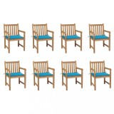 vidaXL Scaune de grădină cu perne albastre, 8 buc., lemn masiv de tec 3073062