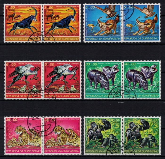 GUINEEA-BISSAU 1978 - Animale pe cale de disparitie / serie completa, perechi (cota Michel 15&euro;)