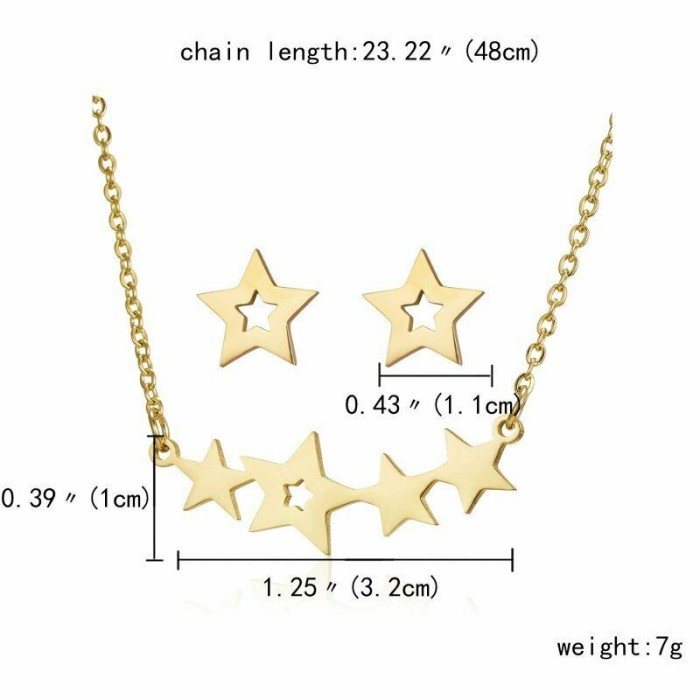 Set inox auriu stelute cercei si colier