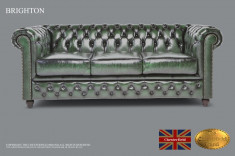 Canapea din piele naturala-Verde antique-3 locuri-Autentic Chesterfield Brand foto
