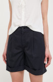 BOSS pantaloni scurti femei, culoarea albastru marin, neted, high waist