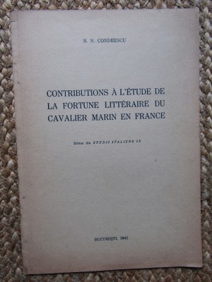N. N. CONDEESCU - CONTRIBUTIONS A L ETUDE ... CU DEDICATIE SI AUTOGRAF foto