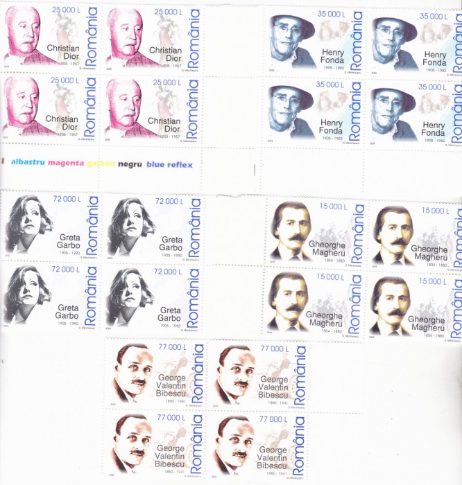 ROMANIA 2005 LP 1672 ANIVERSARI PERSONALITATI (I) BLOC DE 4 VALORI MNH