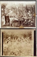 1923 Lot doua foto vechi tip CP interbelice de colectie la B&acirc;rnova Iași Jassy inginer Alex M Leon (?) petrecere la padure protipendada ieseana