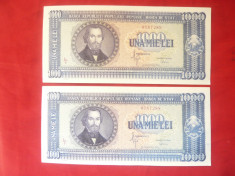 2 Bancnote inseriate 1000 lei 20 sept.1950 N.Balcescu RPR , cal. Necirculat foto