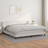 Cumpara ieftin Pat box spring cu saltea, alb, 200x200 cm, piele ecologică