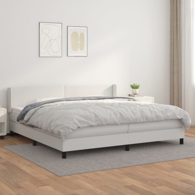vidaXL Pat box spring cu saltea, alb, 200x200 cm, piele ecologică 3130680 foto