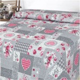Cuvertura de pat, model floral, Queen Size, Gri/Roz, 160x230 cm