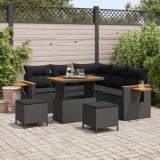 Set de canapea de grădină vidaXL cu 8 piese cu perne Negru Poli Ratan Acacia, Set de dining de grădină vidaXL cu 3 piese cu perne Negru Poli Ratan Aca