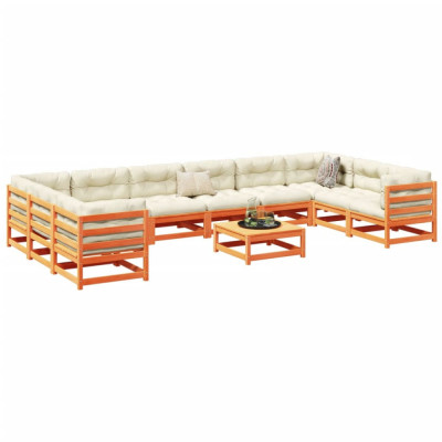 vidaXL Set canapea de grădină, 11 piese, maro ceruit lemn masiv de pin foto