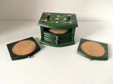 * Set suport pahare (coaster) de lemn cu pluta (6 buc in cutie pictata cu flori)