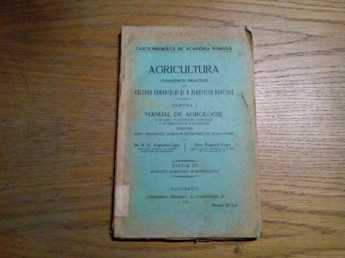 AGRICULTURA - p. I - Manual de AGROLOGIE - N. O. Popovici-Lupa - 1928, 242 p