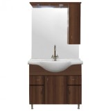 Set Mobilier Baie Leziter Bianca Plus 85, Alb/Nuc, MDF, Cu Oglinda si Iluminare, 85x48cm Lavoar