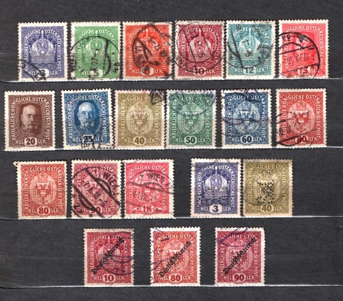 AUSTRIA 1916/1918 - REGI. COROANA. STEMA. TIMBRE STAMPILATE, AF3