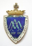 x555 INSIGNA INTERBELICA CAREI GIMNAZIUL PIARIST BRONZ emailat 60 mm STARE FRUMOASA cu defecte de email si fara ac
