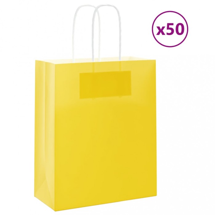 vidaXL Pungi de h&acirc;rtie 50 buc cu m&acirc;nere galbene 18x8x22 cm 4101768