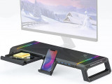 Cumpara ieftin Masuta ergonomica pentru laptop cu lumini gaming RGB si hub USB 3.0, suport pentru ecran cu depozitare, masa ergonomica pentru monitor cu stand pentru, EJ PRODUCTS