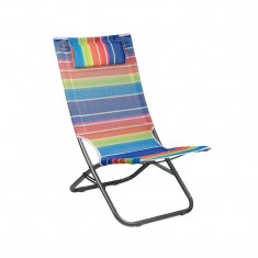 Scaun pentru plaja fara brate, cu stofa textilene cu dungi colorate si schelet rezistent
