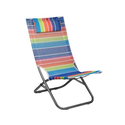 Scaun pentru plaja fara brate, cu stofa textilene cu dungi colorate si schelet rezistent foto