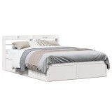 VidaXL Cadru de pat cu tăblie, alb, 135x190 cm, lemn masiv de pin