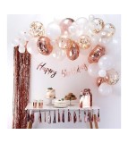 Set 68 Baloane Aniversare/Petrecere Tip Arcada, Confetti, Latex, Folie, Roz Auriu/Alb Metalic, Accesorii Incluse, Oem