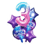Set petrecere Happy Birthday, balon cifra 3 cu inaltimea de 100 cm, material folie, Oem
