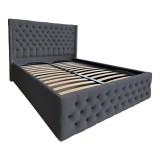 Pat Matrimonial Allegria tapitat cu somiera rabatabila diverse dimensiuni, culoare Gri inchis - 200x200