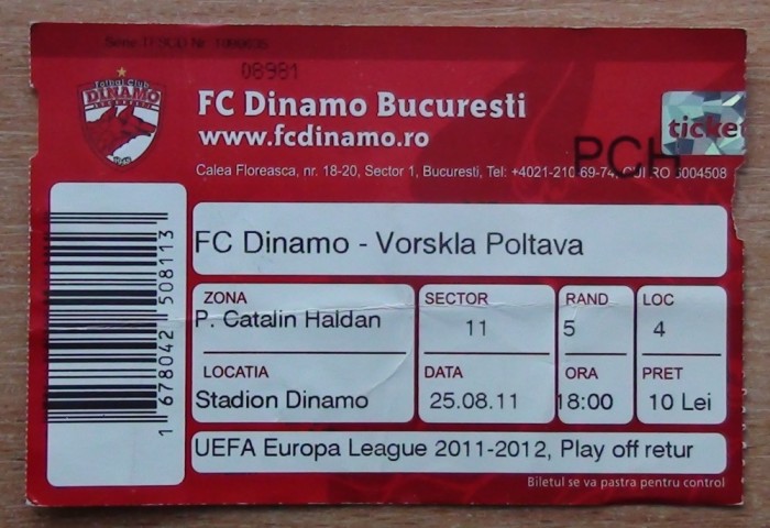 Bilet Dynamo Bucuresti - Vorskla Poltava 2011