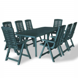 Set mobilier de exterior, 9 piese, verde, plastic GartenMobel Dekor, vidaXL